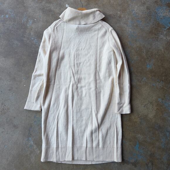 Banana Republic Cable Knit Sweater Dress Size M Cream Turtleneck Cotton Blend - Picture 8 of 8